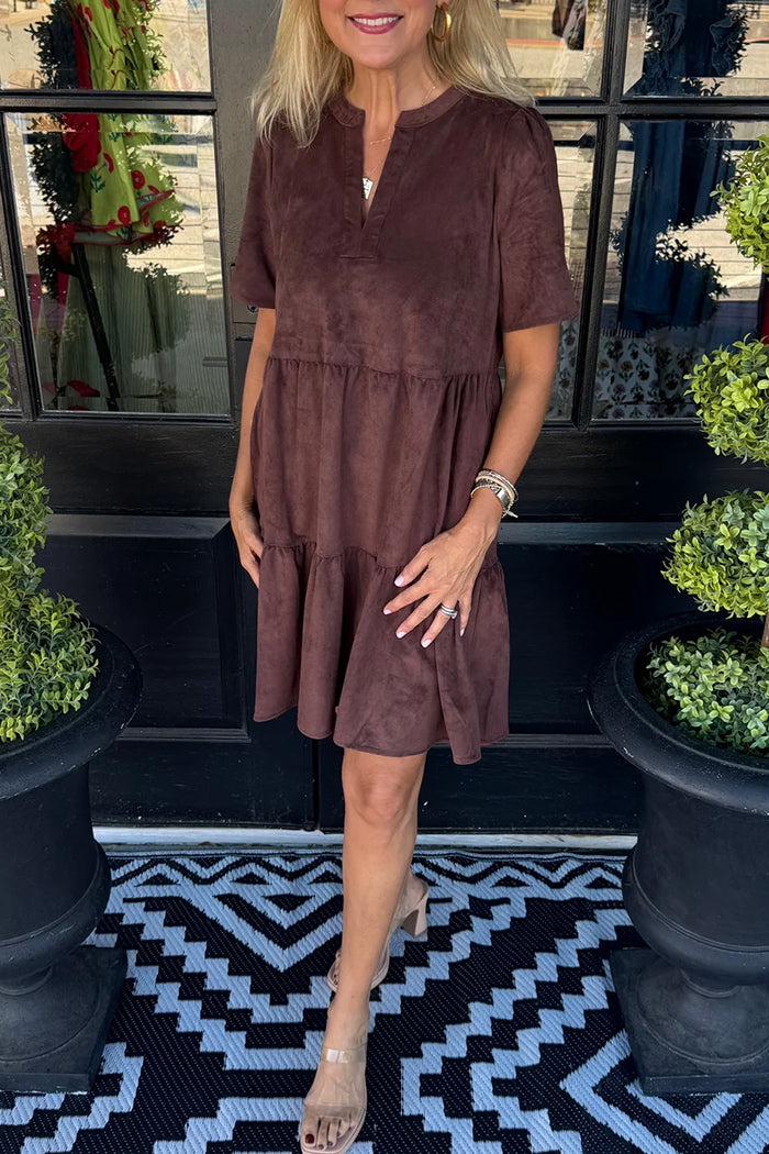 Espresso Short Sleeve Pocket Tiered Dress