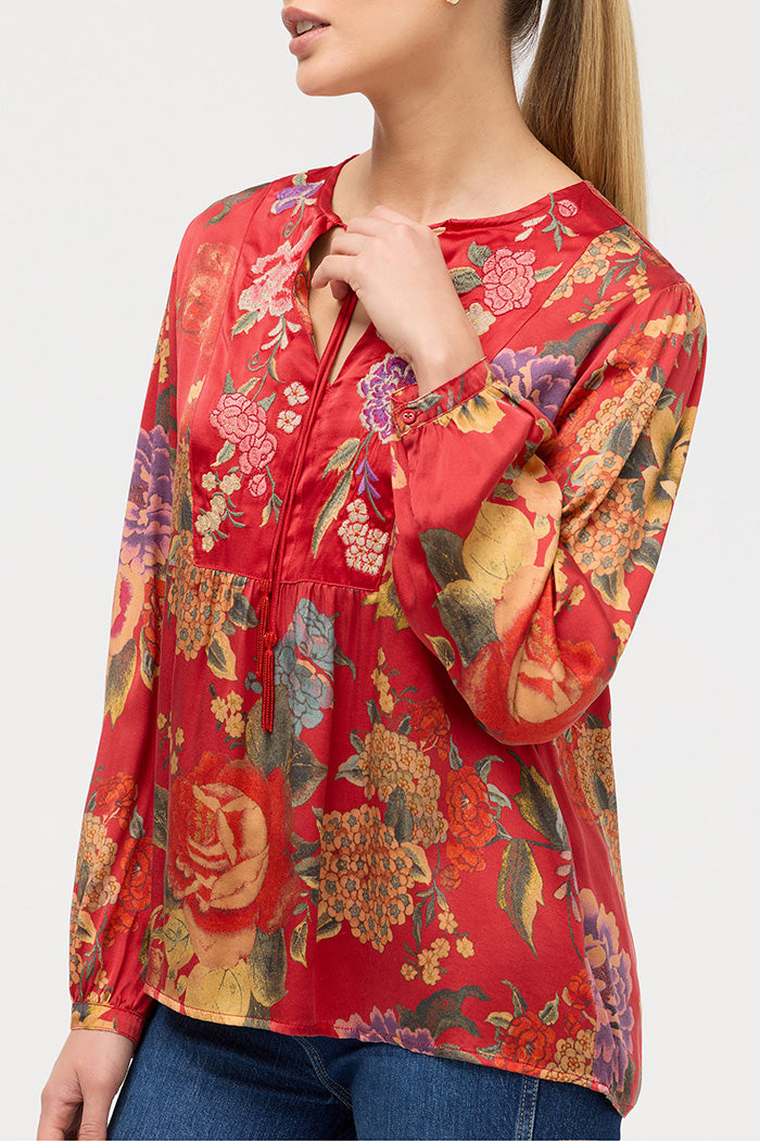 Tie Neck Curved Hem Prairie Top