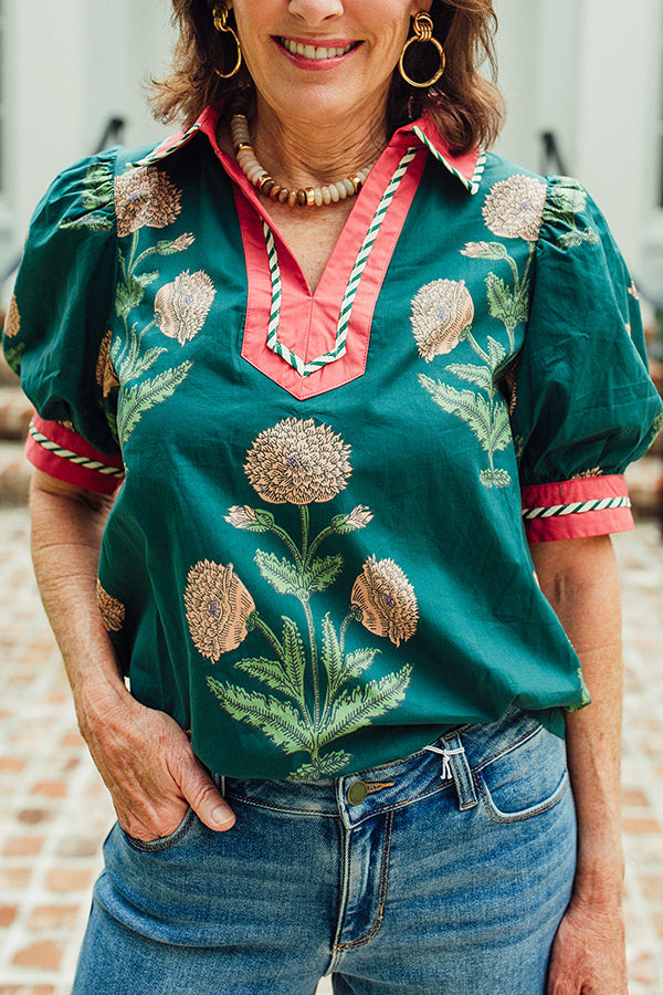 Casual Puff Sleeve Floral Top