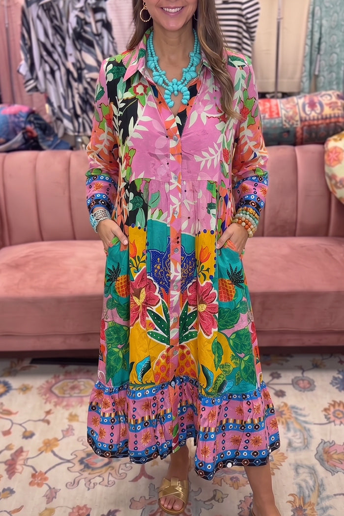 Tropical Pineapple Floral Pocket Dress
