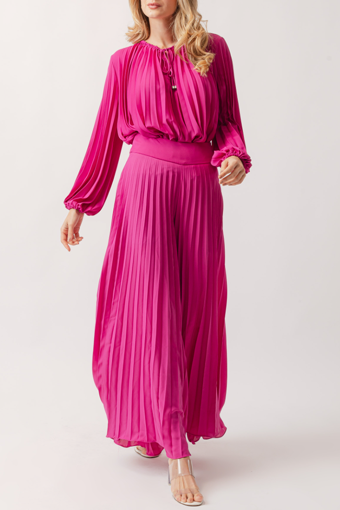 Casual Solid Color Pleated Set