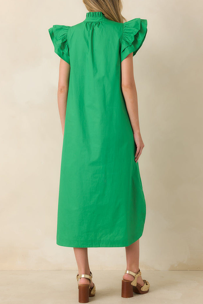 Ruffle Button-Front Pocket Midi Dress