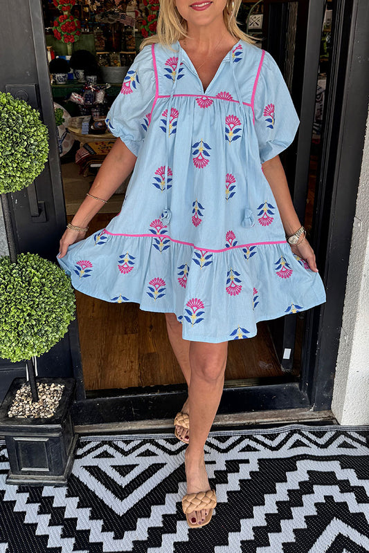Casual Floral Puff Sleeve Dress