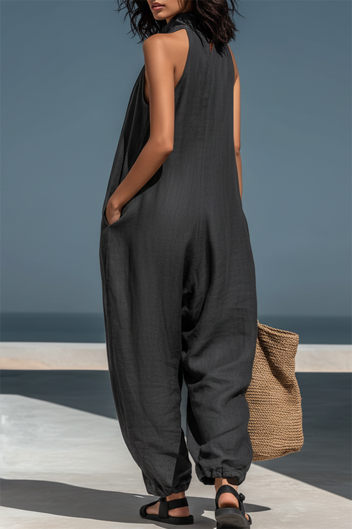 Pocketed Halter Sleeveless Jumpsuit