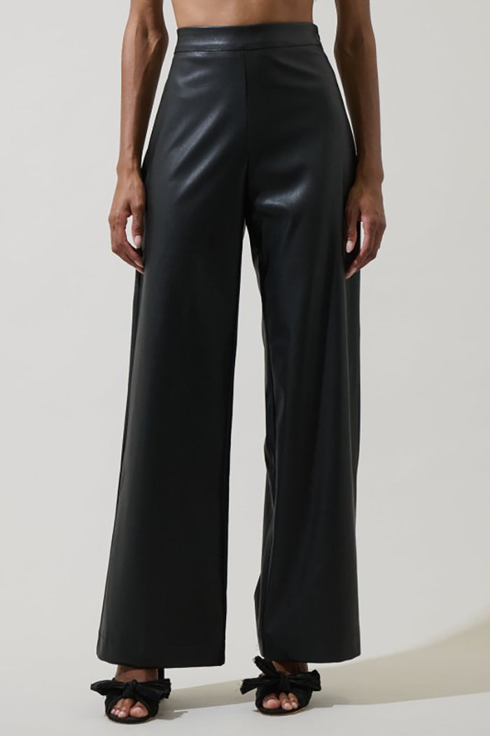 Casual Wide-Leg Leather Pants