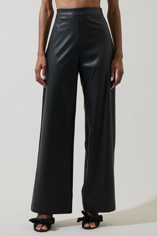 Casual Wide-Leg Leather Pants