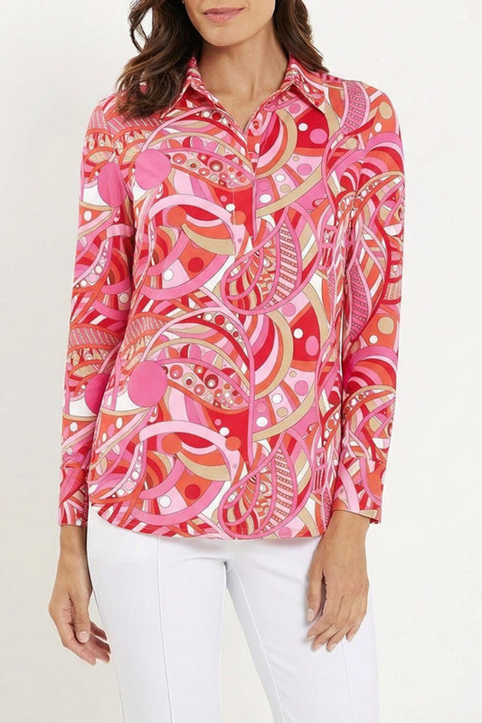 Printed Long Sleeve Button Shirt Top