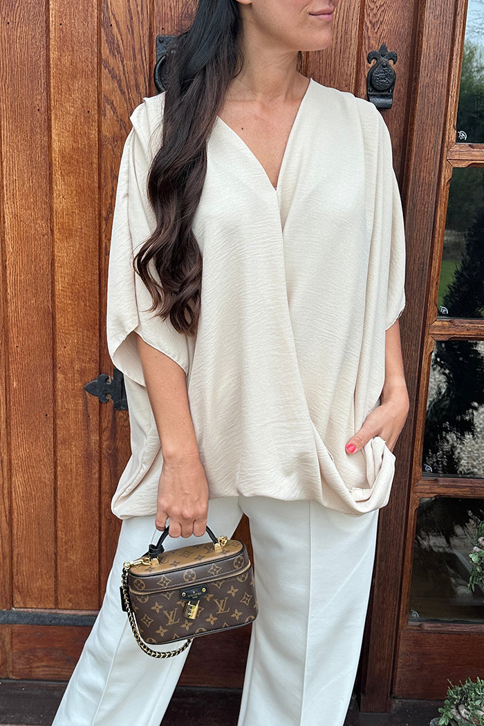 Wrap Front Batwing Sleeve Top