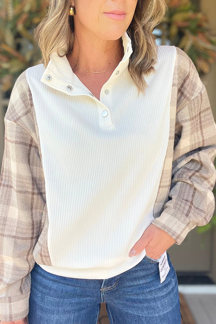 Snap Down Plaid Sweatshirt