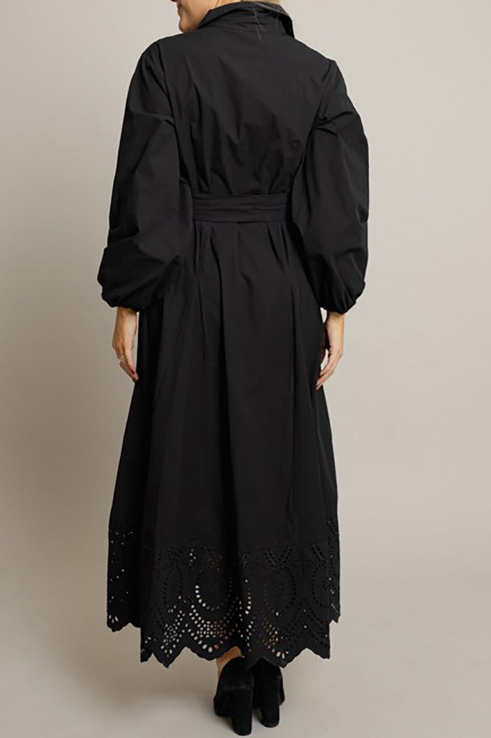 Black Eyelet Hem Pocketed Maxi Dress