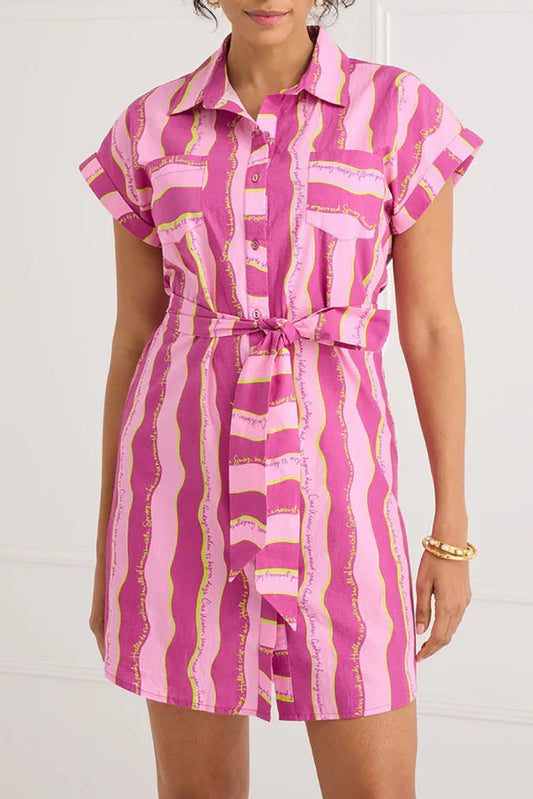 Button Front Wave Stripe Dress