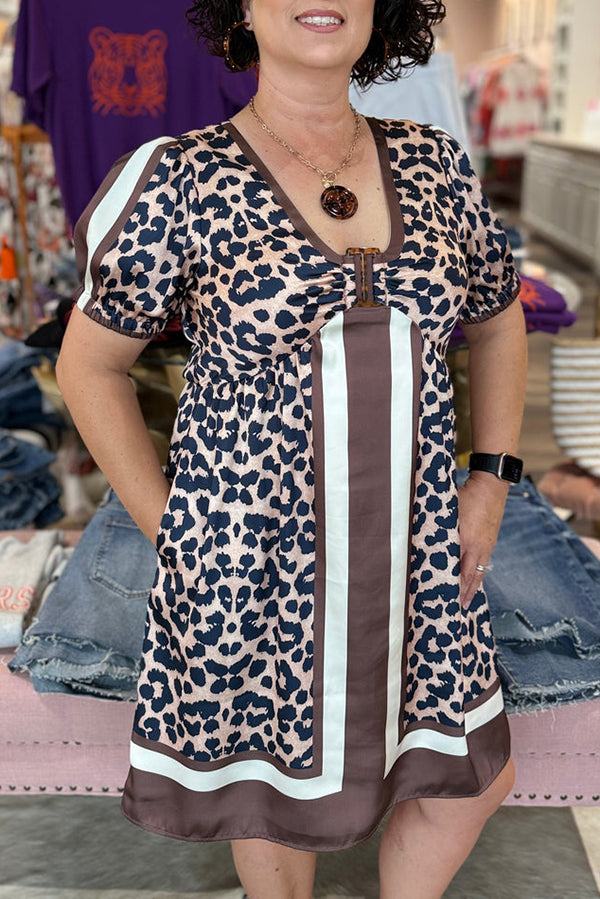 V-Neck Ring Dress  Leopard Border