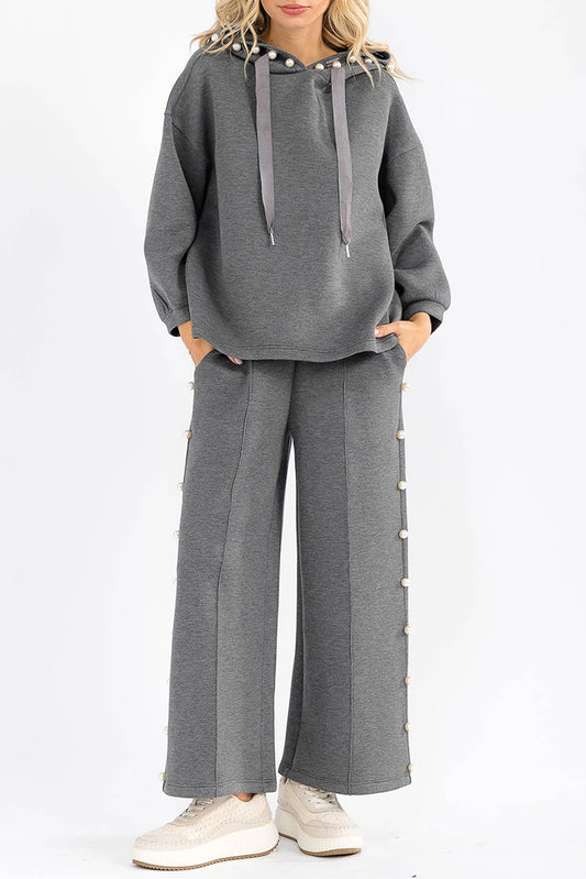 Pearl-Embellished Pocket Hooded Loungewear Set