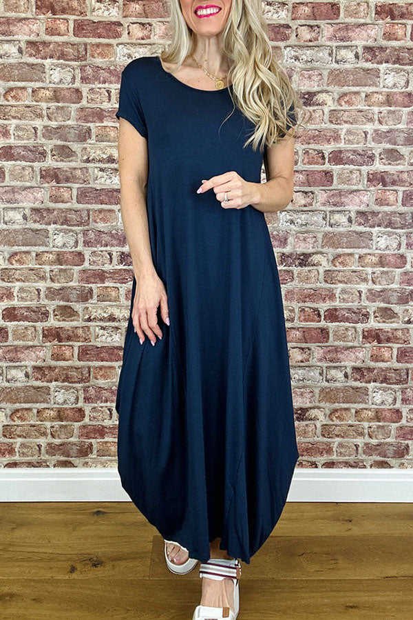 Casual Cap Sleeves Maxi Dress
