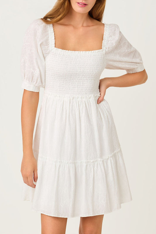 Puff Sleeve Smocked Tiered Dress