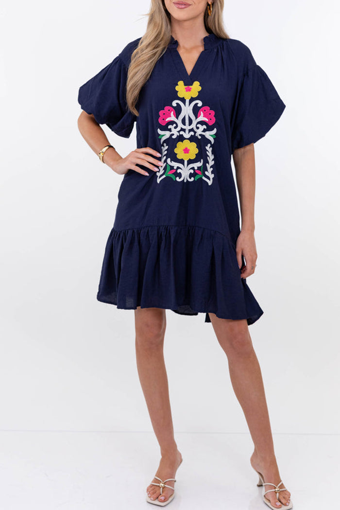 Floral Puff Sleeve Ruffle Hem Dress