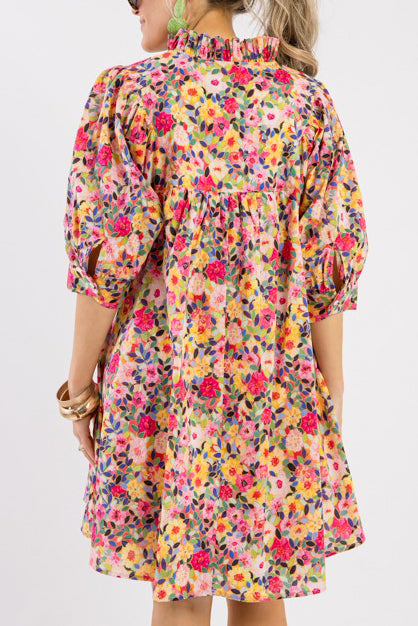 Casual Floral Pleated Dress