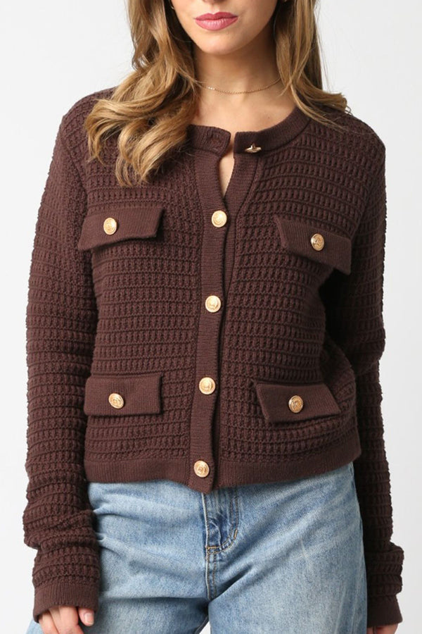 Casual Golden Button Knit Cardigan