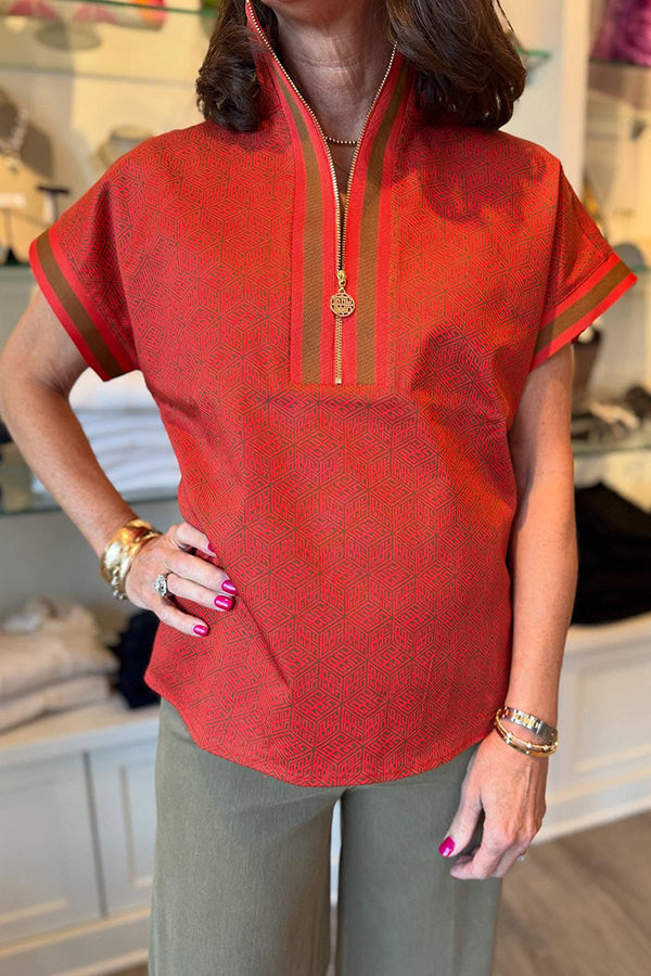 Casual Stripes Trim Zipper Top