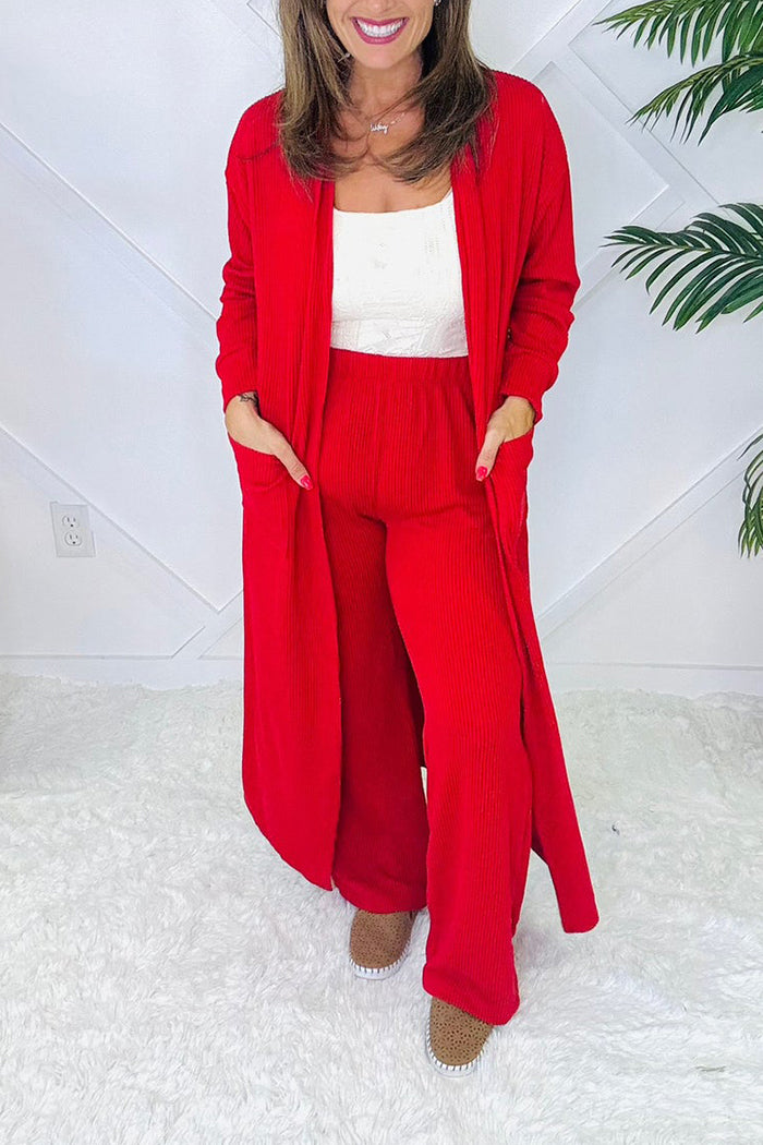 Long Sleeve Cardigan Wide-leg Pants Sets