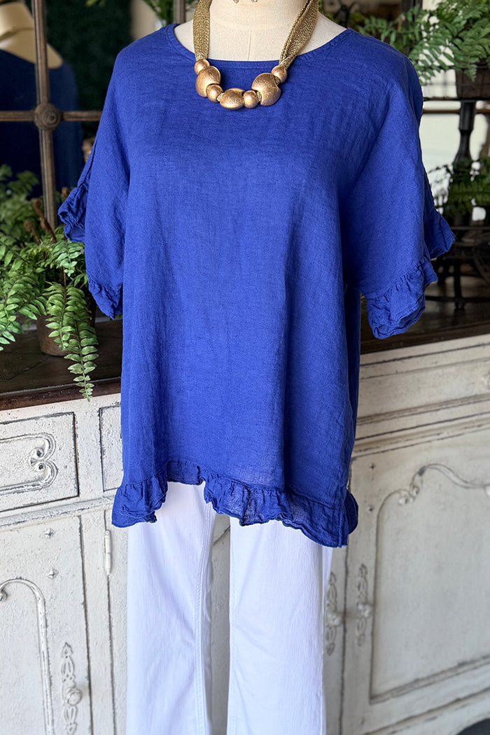 Casual Short Sleeve Ruffle Detail Top