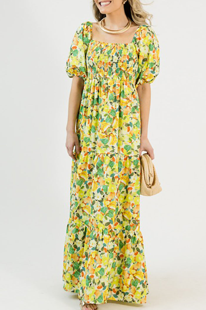 Smocked Bodice Floral Maxi Dress