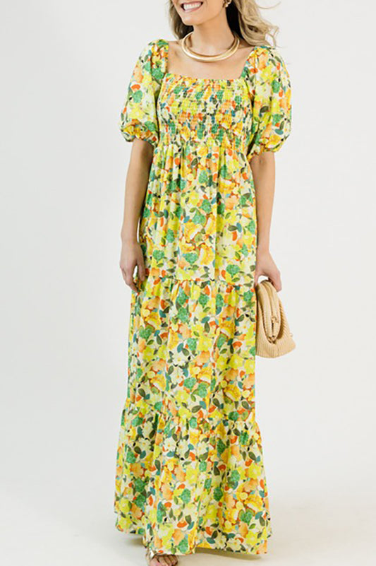 Smocked Bodice Floral Maxi Dress