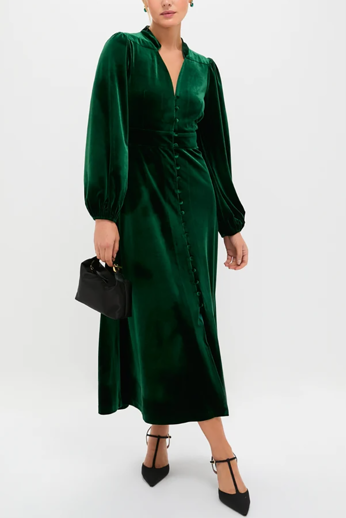 Casual Velvet Button Dress