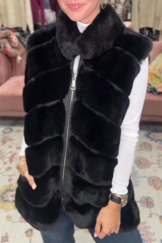 Black Faux Fur Pocketed Vest
