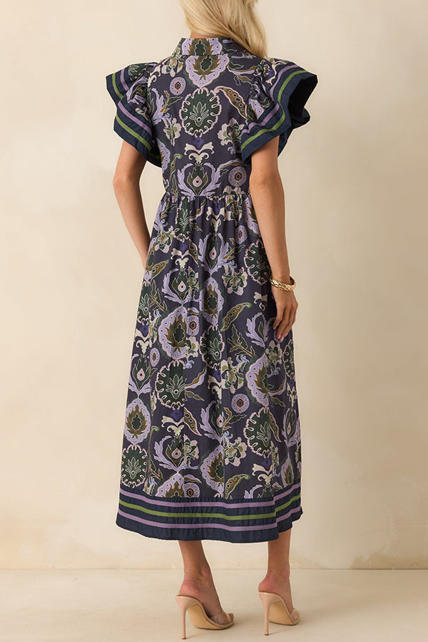 Retro Pattern Flutter Sleeve Dress
