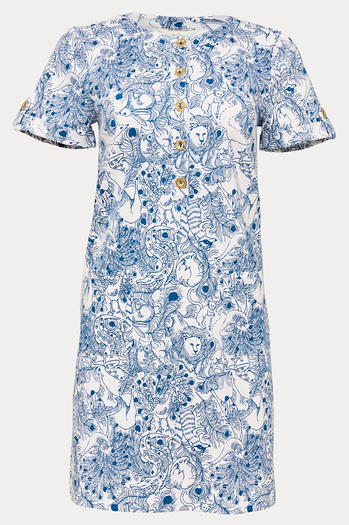 Pocketed Button Front Animal Print Dress