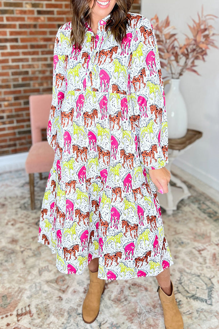 Floral Animal Print Pocketed Midi Dress