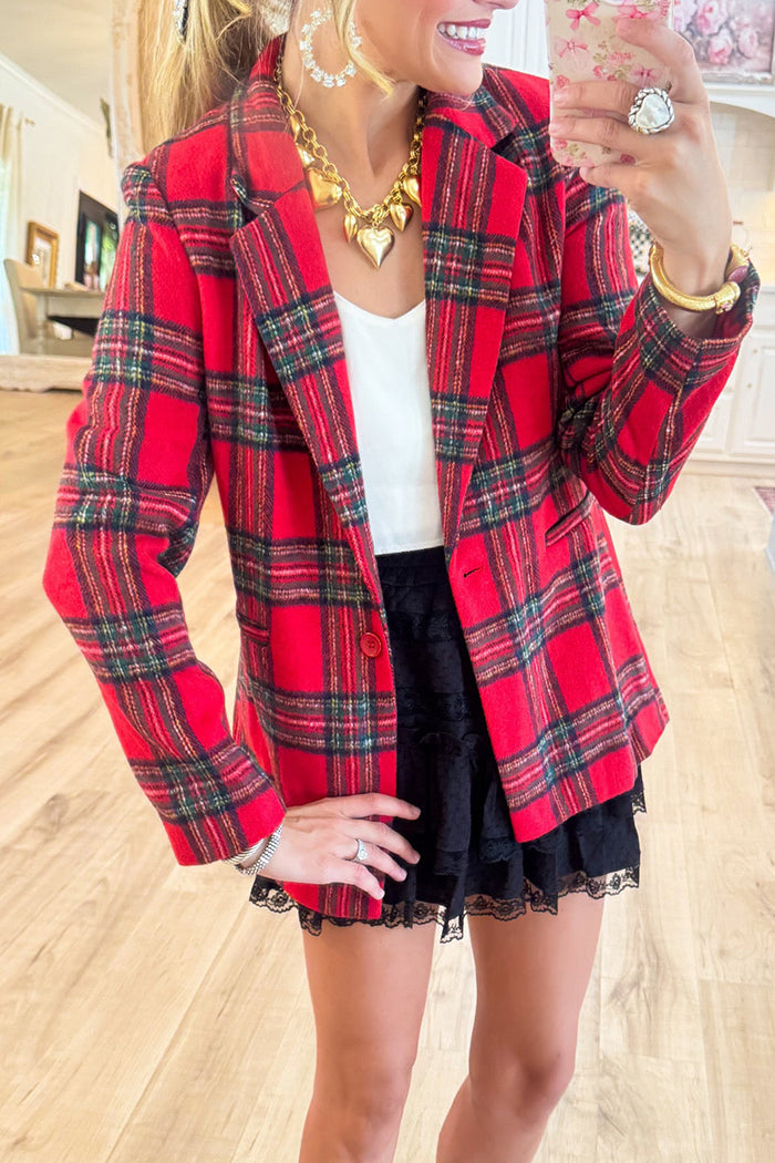 V-Neck Plaid Pocket Jacket