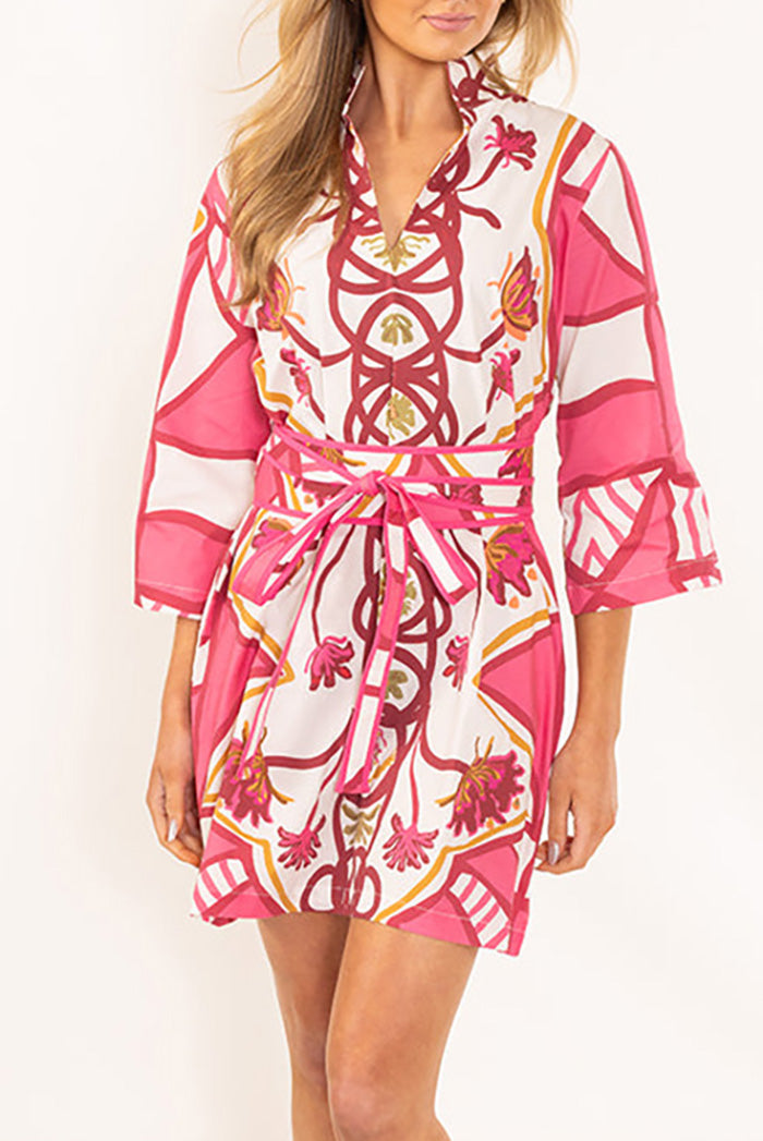 Tie Waist Pink Floral Mini Dress