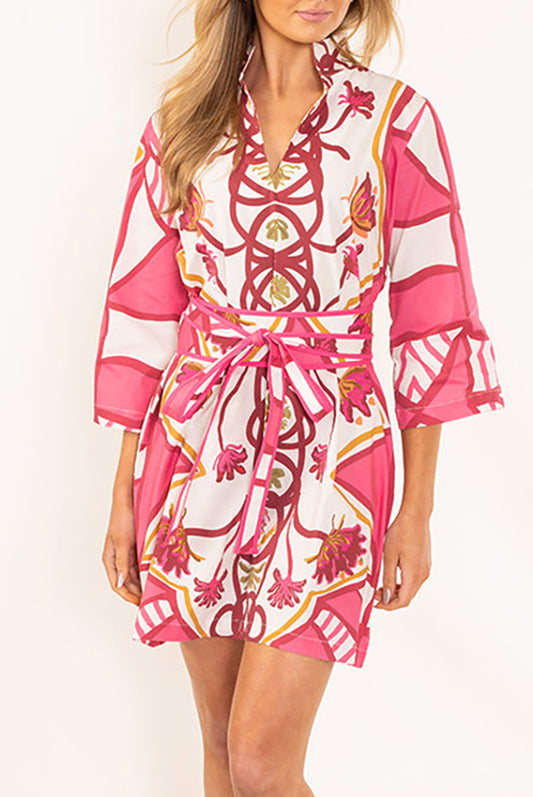 Tie Waist Pink Floral Mini Dress