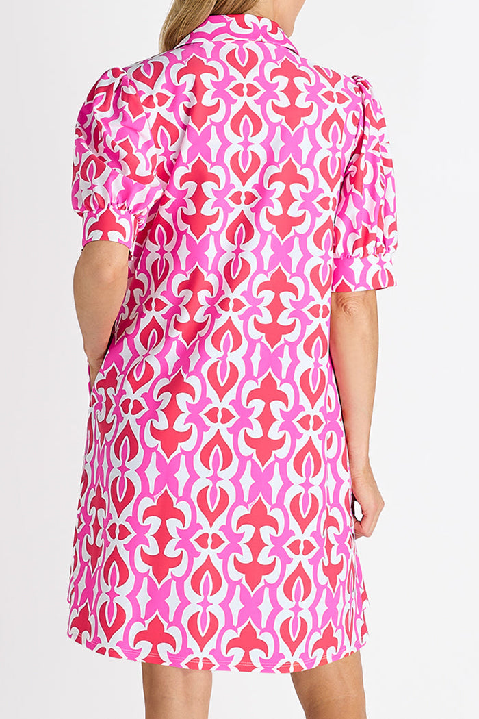 Puff Sleeve Collared Pocket Dress