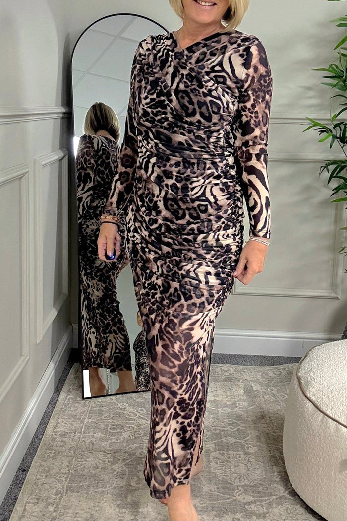 Leopard Print Stretch Mesh Dress