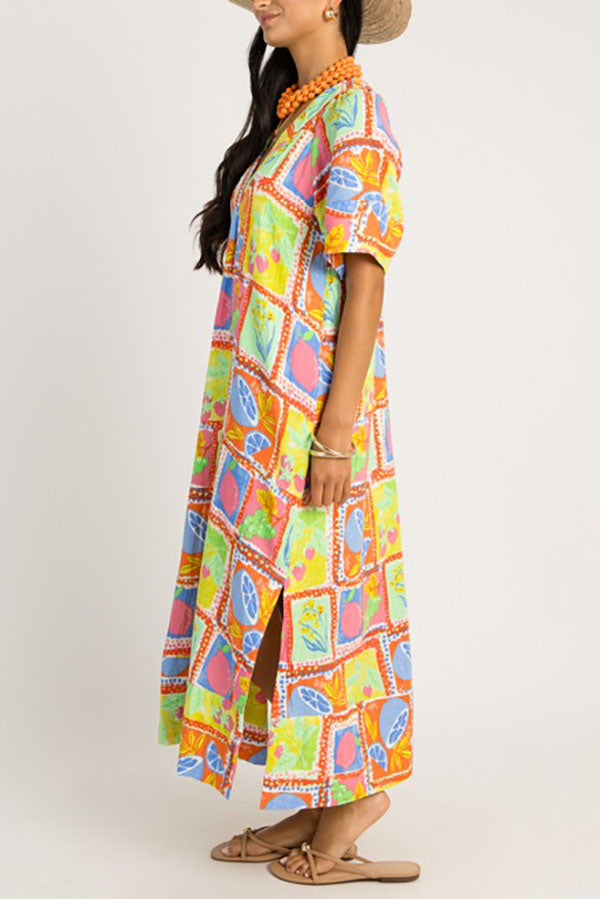 V-Neck Fruit Hem Slit Dress