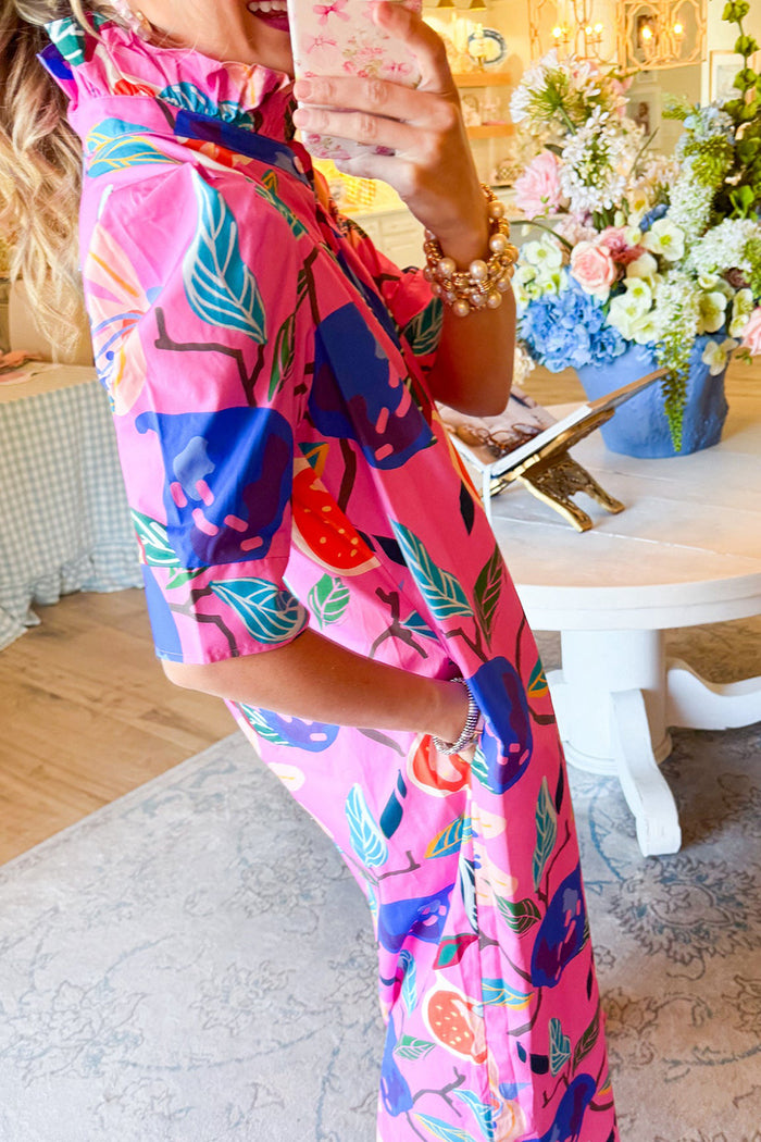 Ruffle Neck Button Up Maxi Dress