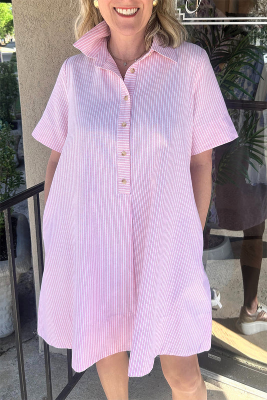 Pin Stripe Pocket Button Dress