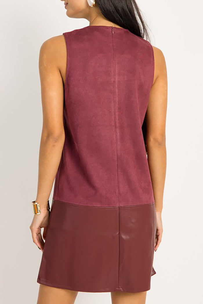 Suede Spliced Sleeveless Dress