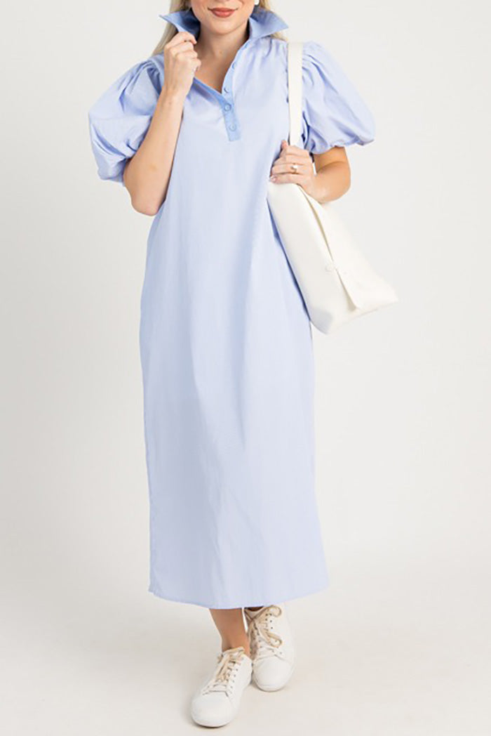 Balloon Sleeve Pocket Midi Dress