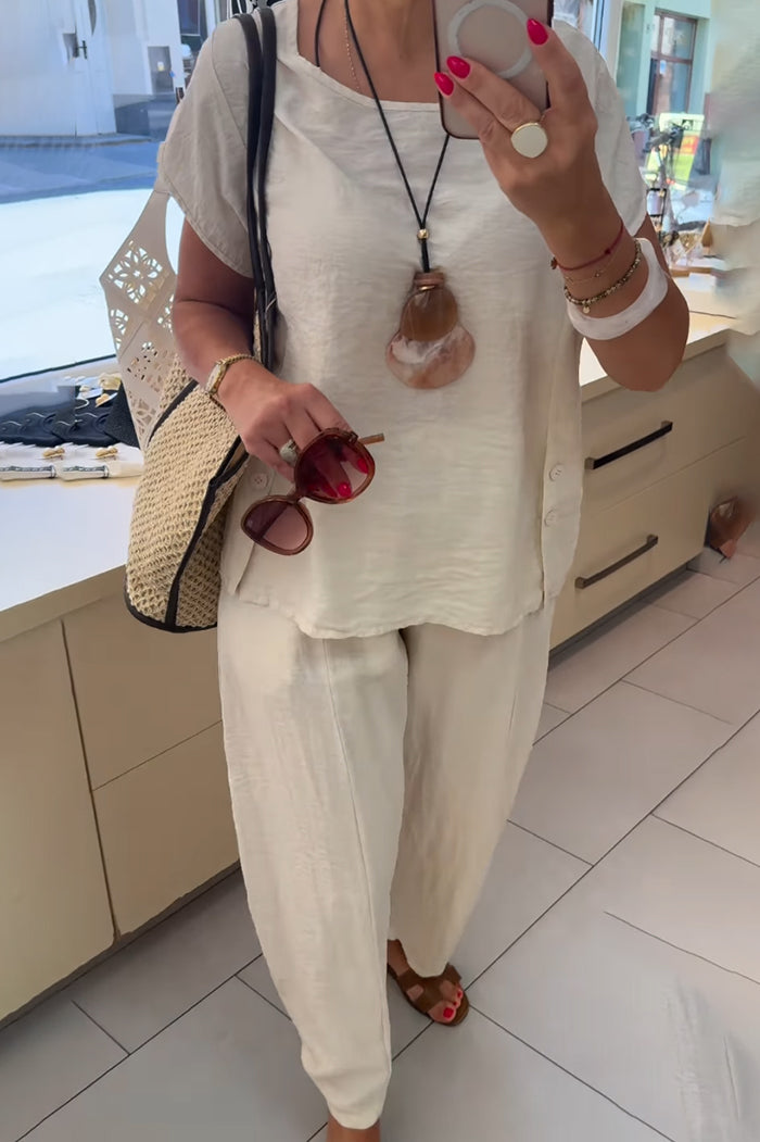 Women's Short Sleeve Top And Long Pants Coordinated Set