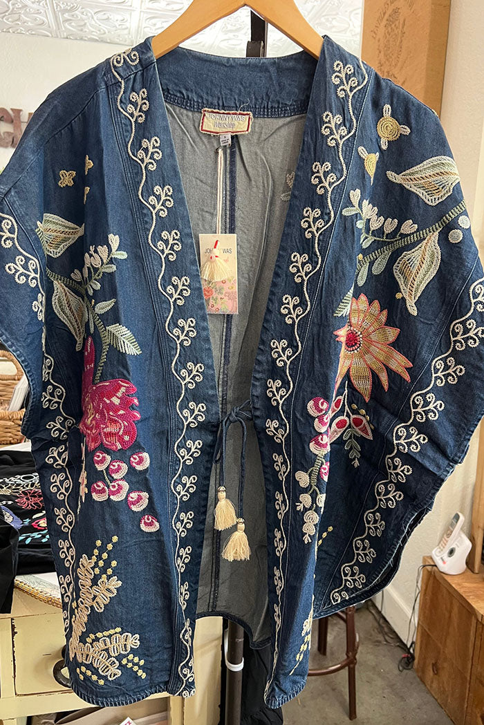 Floral Print Denim Cape