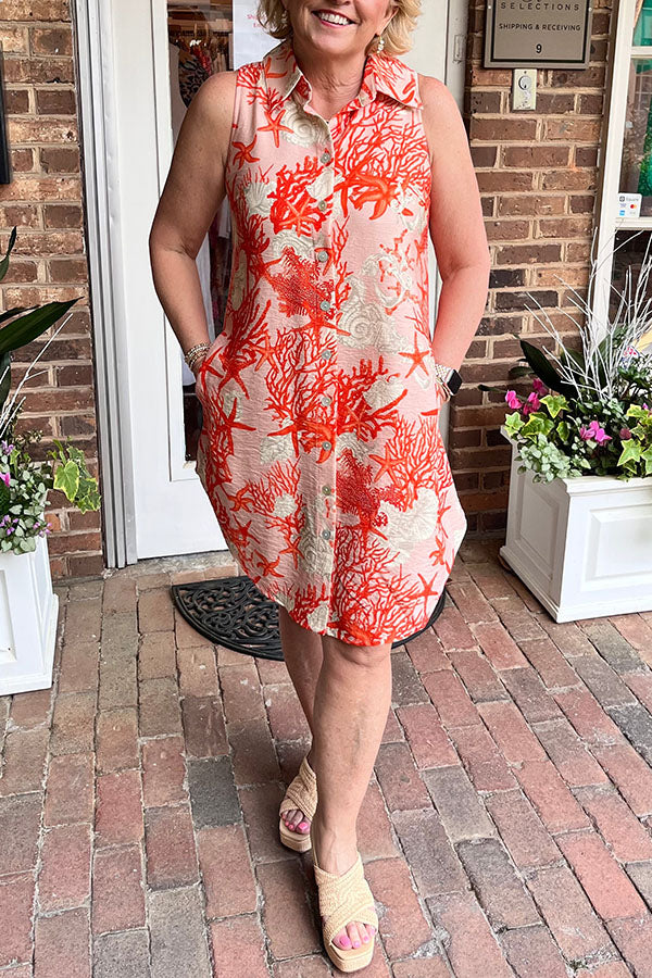 Coral Pattern Pocket Dress