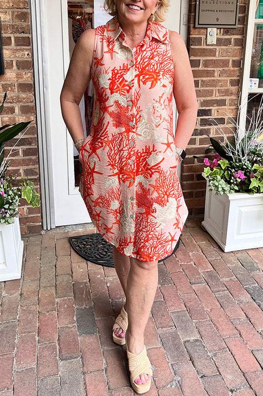 Coral Pattern Pocket Dress