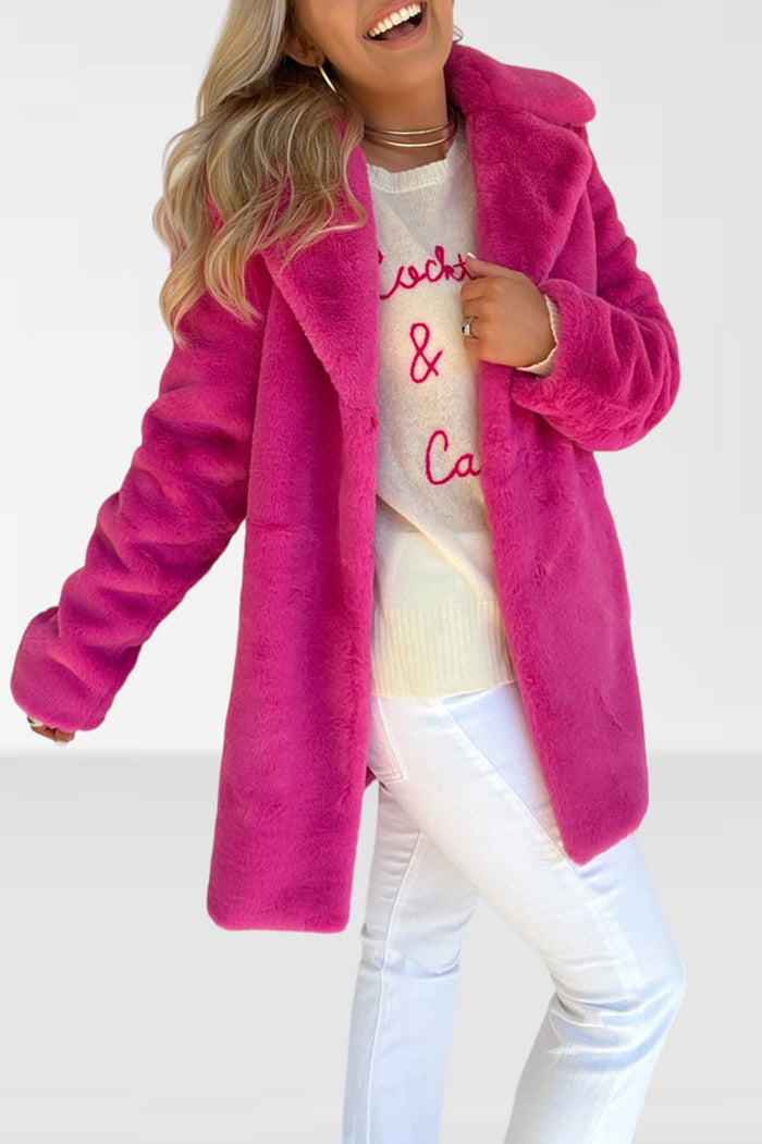 Pink Collared Faux Fur Coat