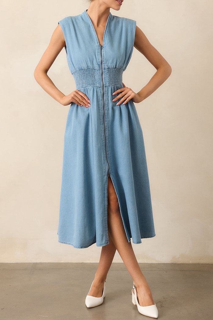 Zipper Pocket Denim Dress