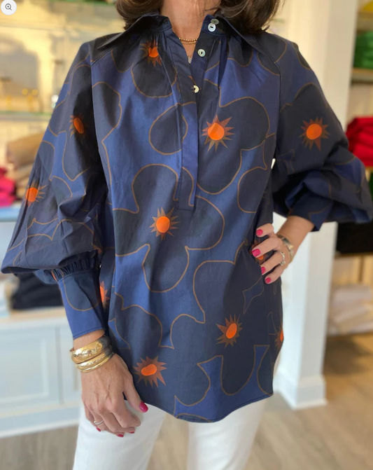 Lantern Sleeve Floral Button Blouse