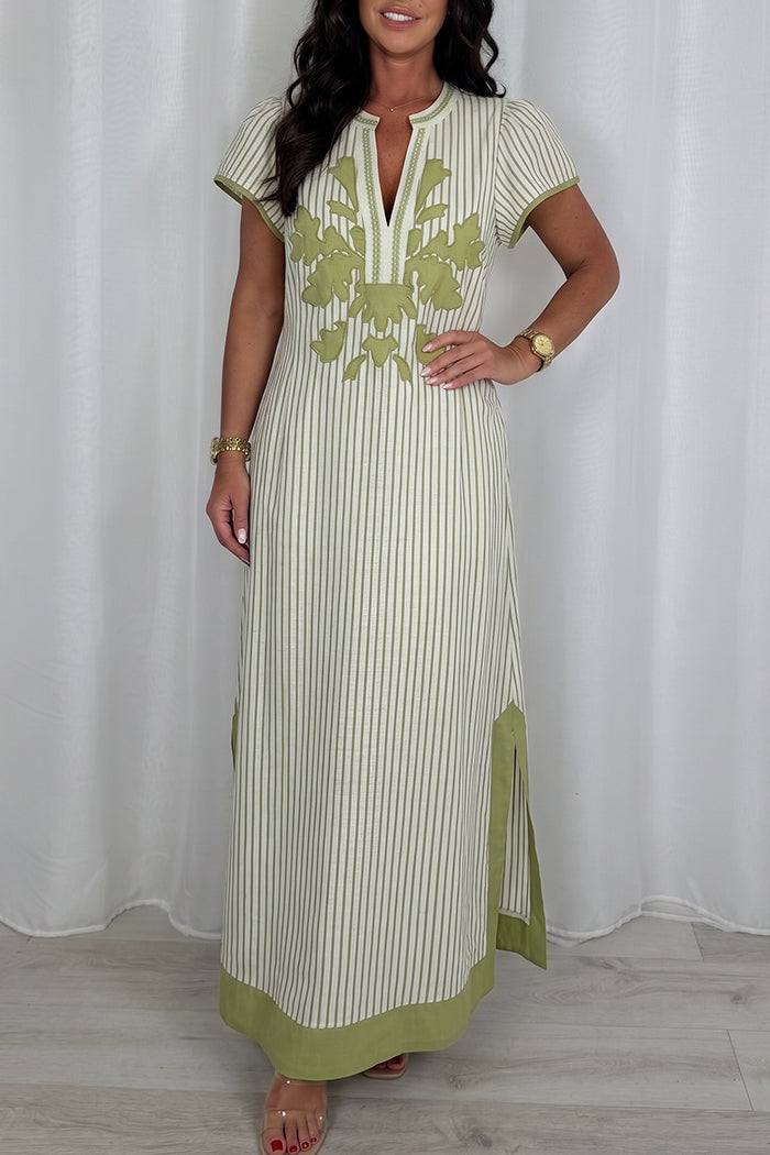 Stripe Print Side Slit Maxi Dress